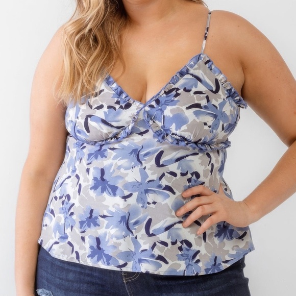 Floral Print Woven Ruffle Tank Top - Picture 3 of 5